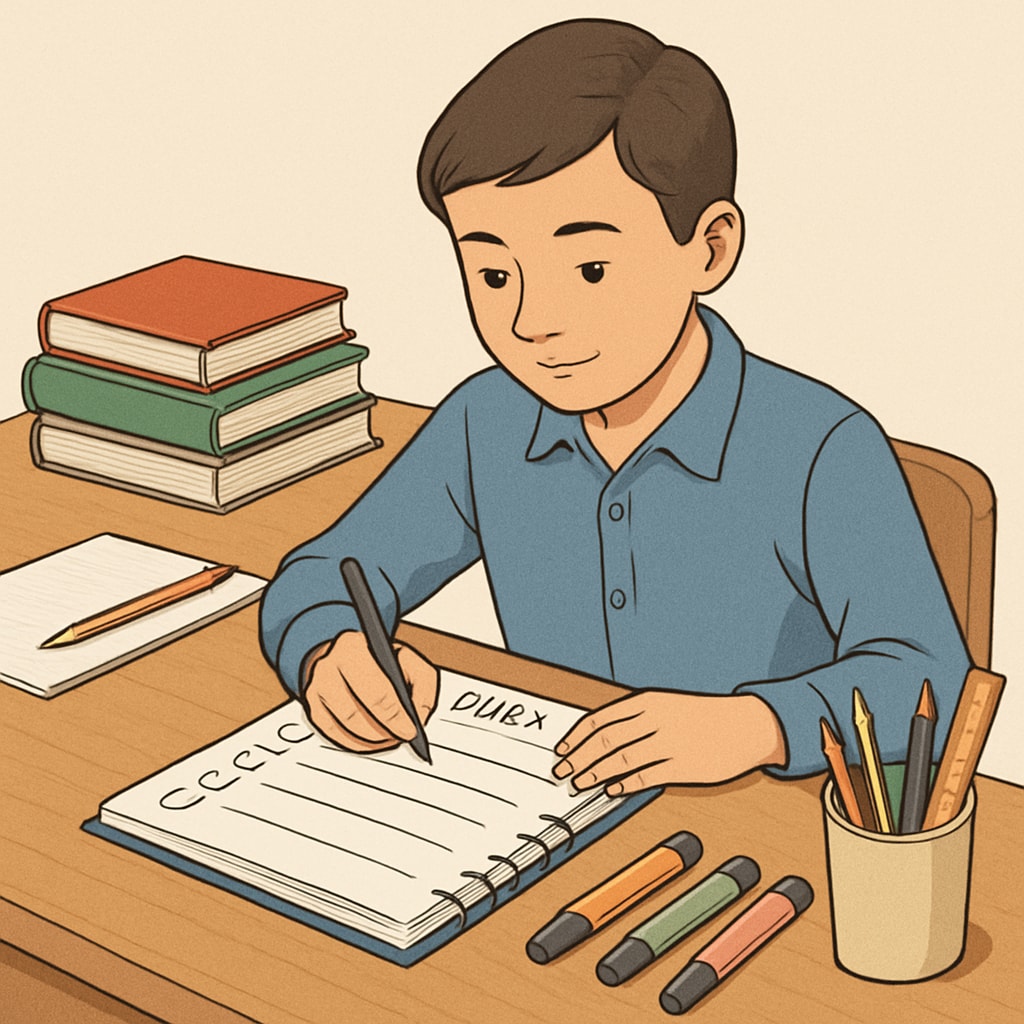 A student practicing time management by organizing tasks in a planner.
