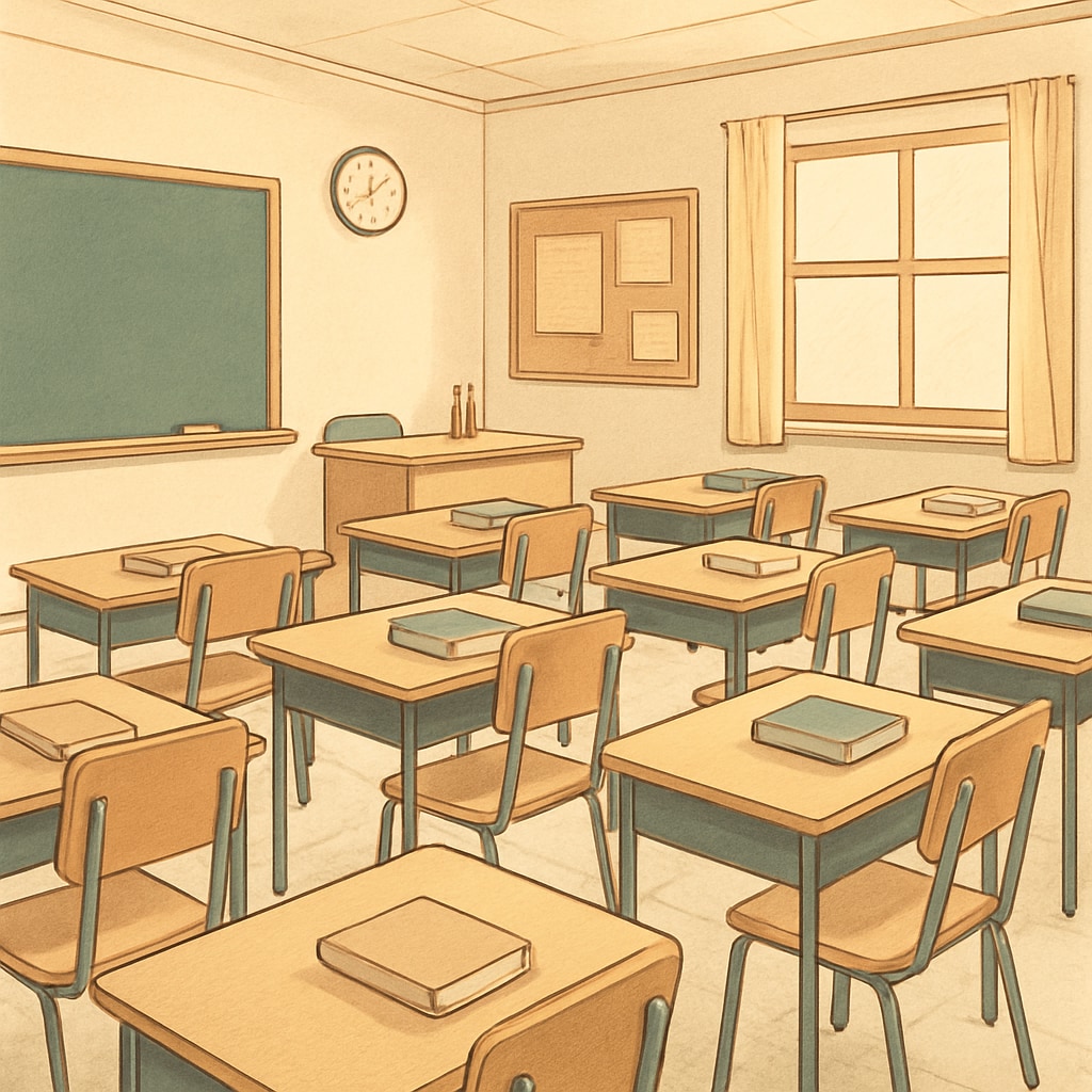 A classroom with empty desks, symbolizing the impact of teacher absences. An empty classroom highlighting the challenges posed by teacher absences and substitute shortages.