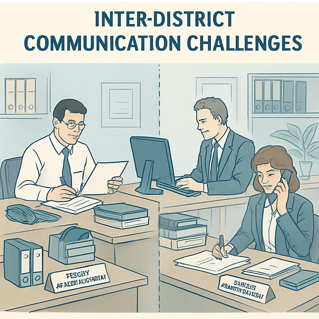 School administrators discussing inter-district communication challenges for student transfers.