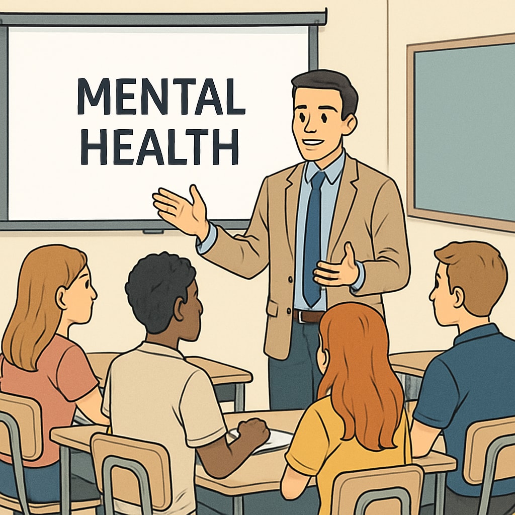 High school students listening to a mental health seminar during a speech event.