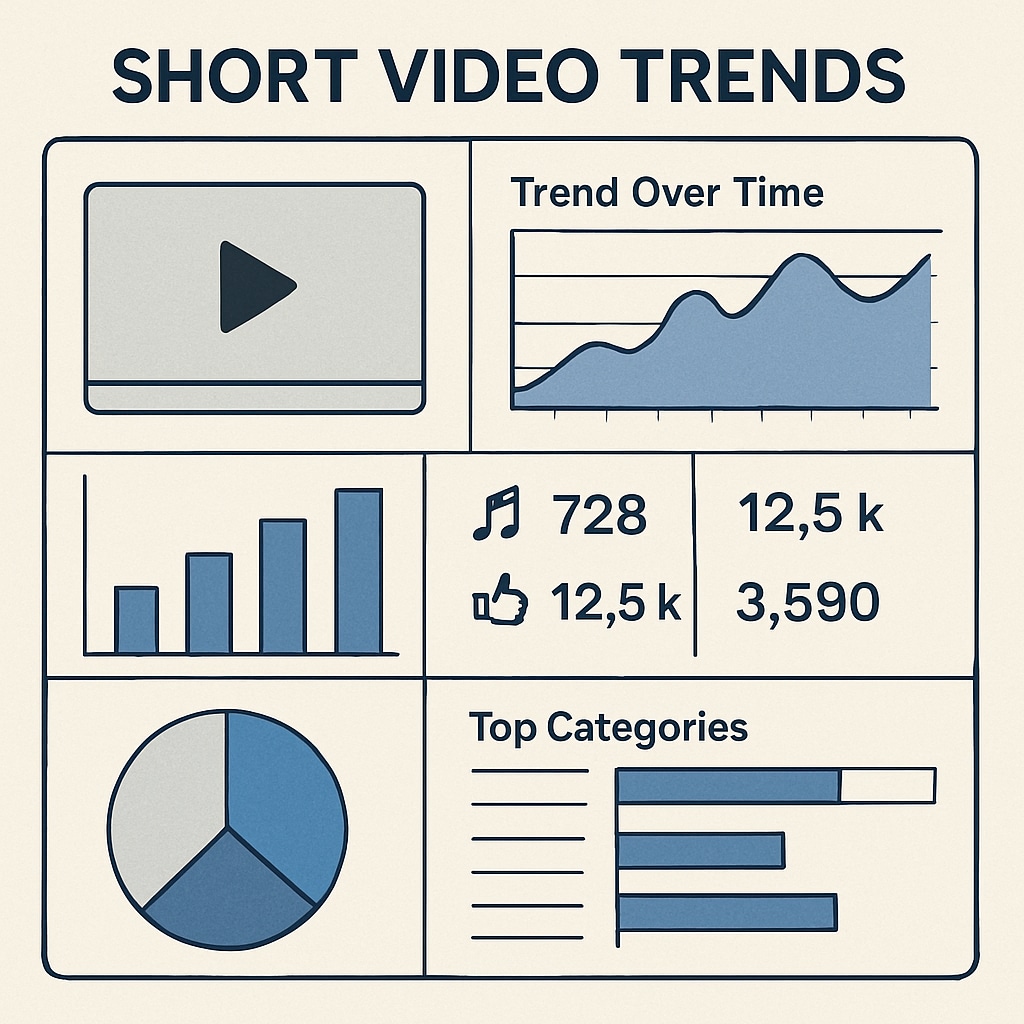 A visual representation of a dashboard analyzing short video trends, emphasizing the role of data analytics in academic research. Dashboard analyzing short video trends for data collection in academic research.