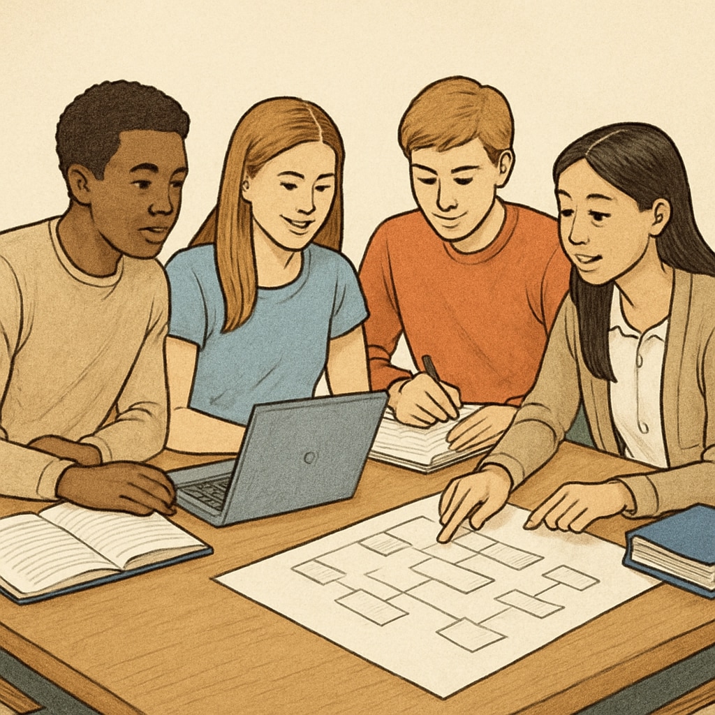 A group of diverse students collaborating on a project, symbolizing teamwork and extracurricular engagement. Diverse students working on a project, emphasizing extracurricular contributions.