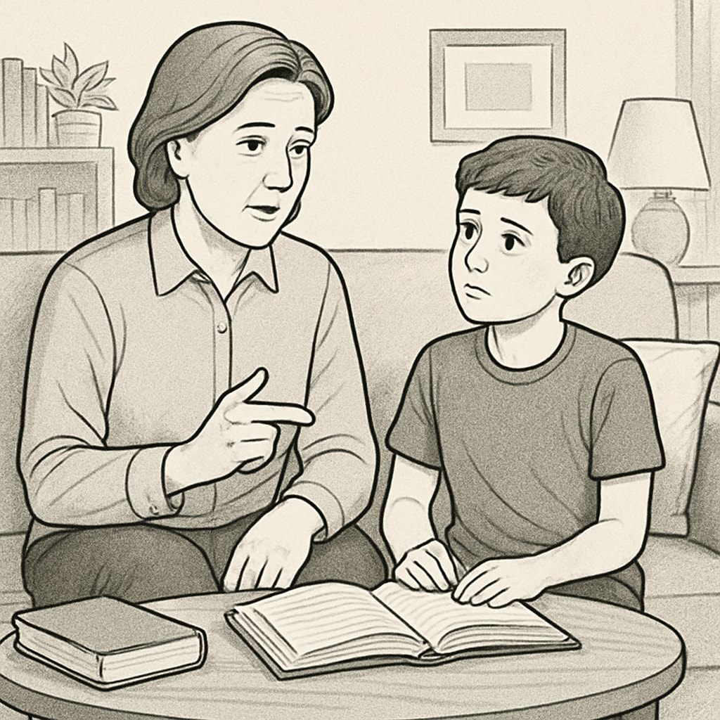 A parent and child discussing school attendance at home, emphasizing the family’s perspective on balancing attendance requirements. Parent and child discussing school attendance at home