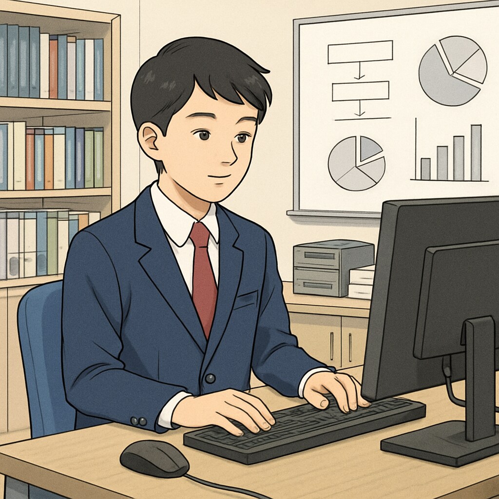 A high school student participating in an internship program at a technology company. High school student gaining career experience through an internship program.