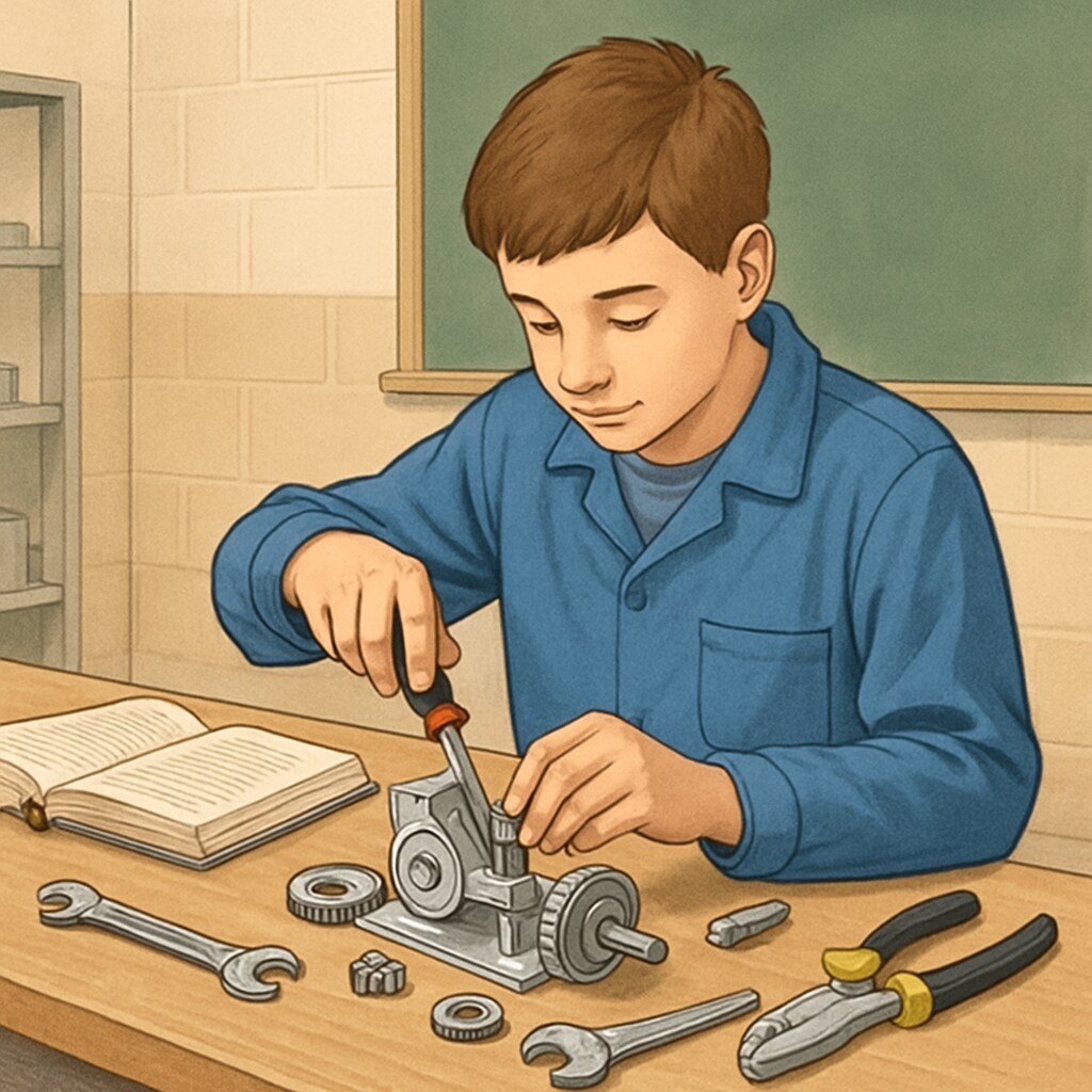 A student working on a hands-on engineering project, representing vocational learning through BTEC courses. A student participating in a practical engineering project as part of alternative education pathways like BTECs.