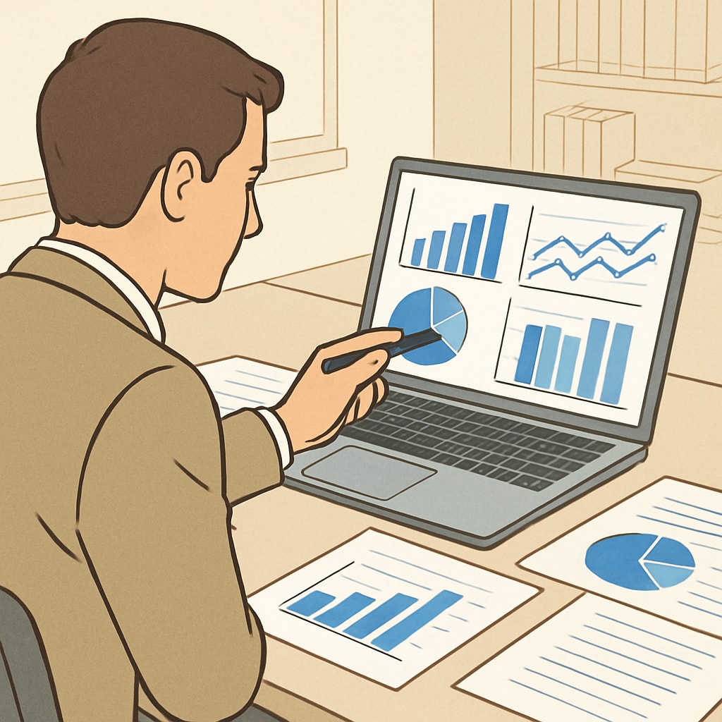 A professional analyzing financial data on a laptop, showcasing the intersection of business analytics and finance. Business analytics and finance professional reviewing data for career growth.