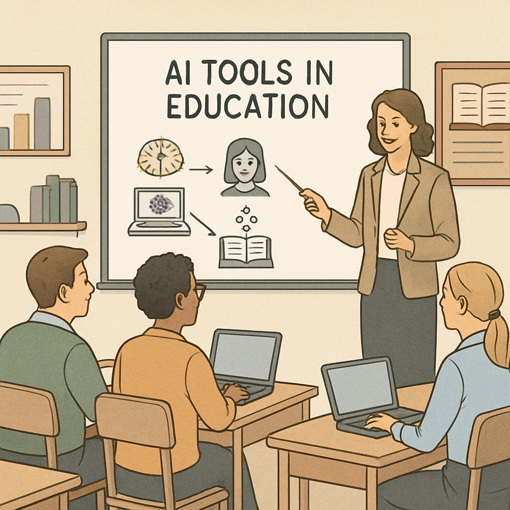 A teacher training session focused on using AI tools in an educational setting. Teachers participating in a workshop on AI education tools.