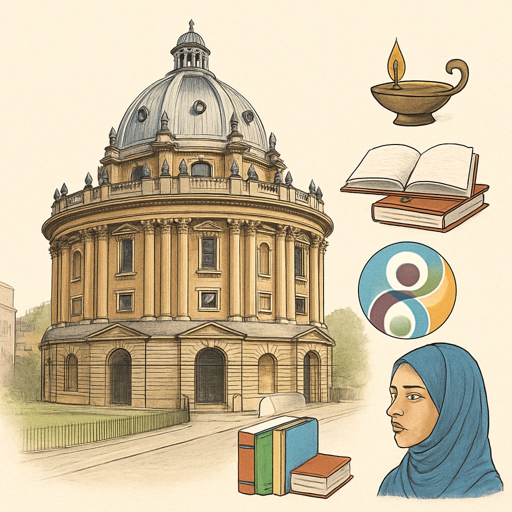 A photo of Oxford University's main building, symbolizing elite education and the challenges migrant students face. Oxford University building representing migrant student challenges.