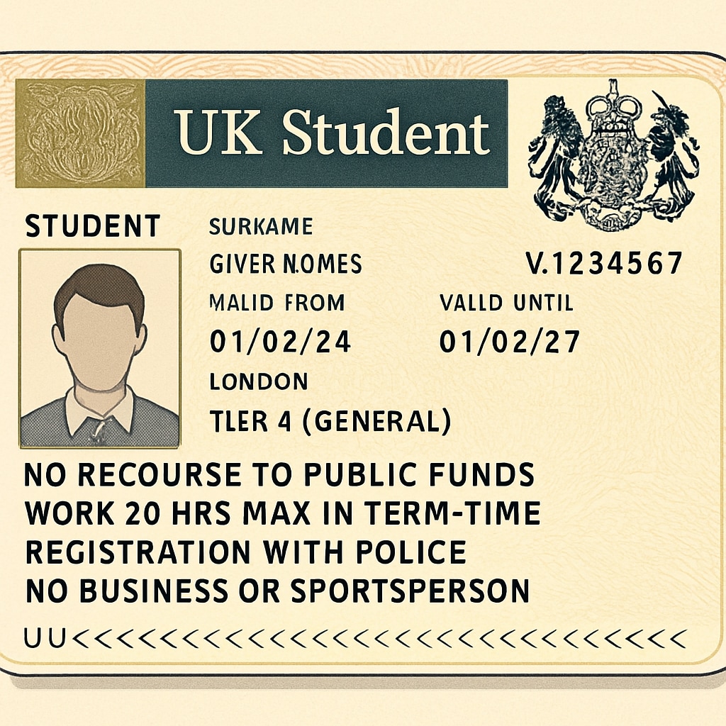 A close-up of a UK student visa document, highlighting immigration restrictions faced by migrant students. UK student visa showcasing immigration hurdles for migrant students.