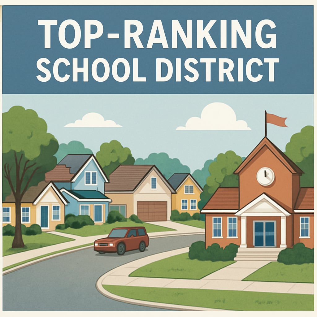 A suburban neighborhood with homes located in a top-ranking school district, showcasing family-friendly living. Suburban homes in a top-ranking school district, highlighting housing choices and education.