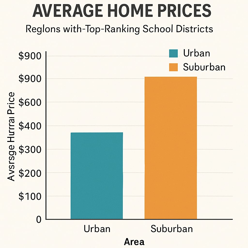 A chart comparing average home prices in urban areas vs. suburban areas with top-ranking school districts. Chart showing urban vs. suburban home prices in top school districts.