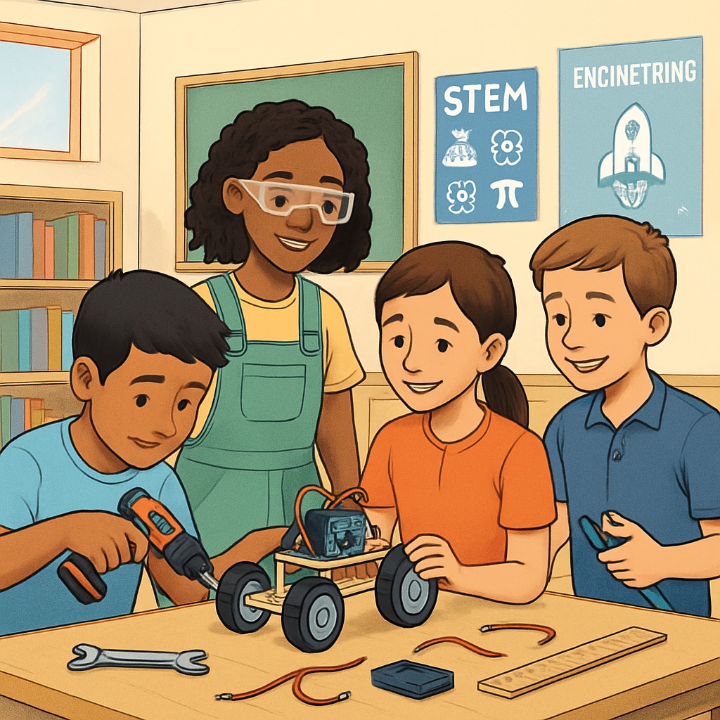 A classroom of diverse students engaged in a hands-on STEM project, symbolizing the shift from academic focus to practical career skills. Students working on STEM projects in a classroom, showcasing modern K-12 education approaches.