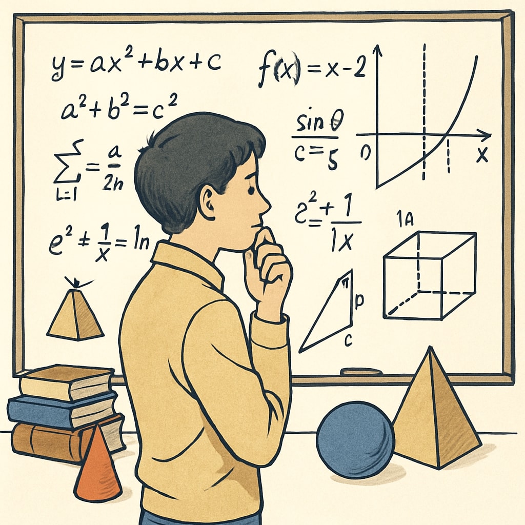 A student analyzing mathematical equations on a whiteboard, representing career exploration in math-related fields. High school student exploring math and science career paths.