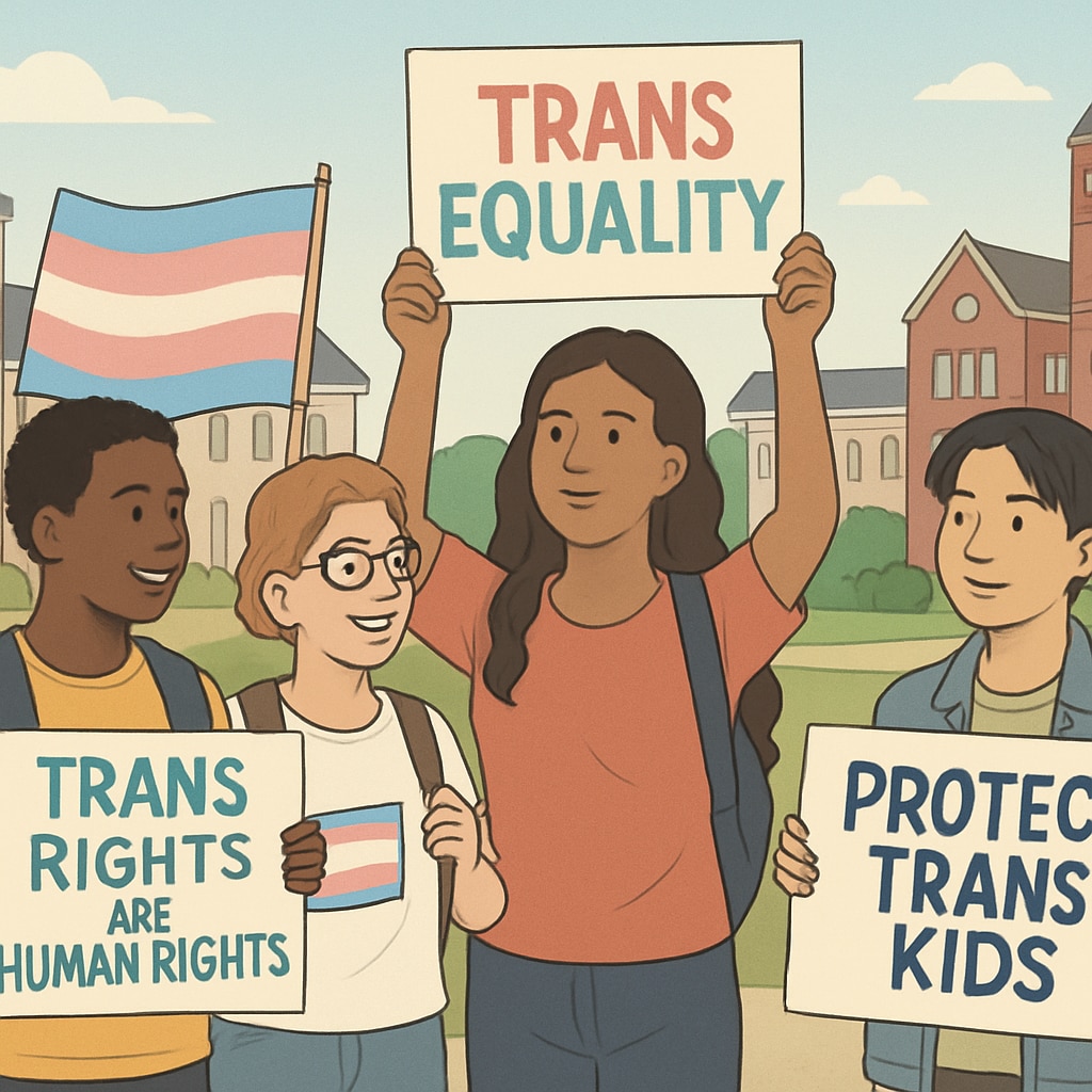Advocacy group protesting for transgender rights at Brown University.