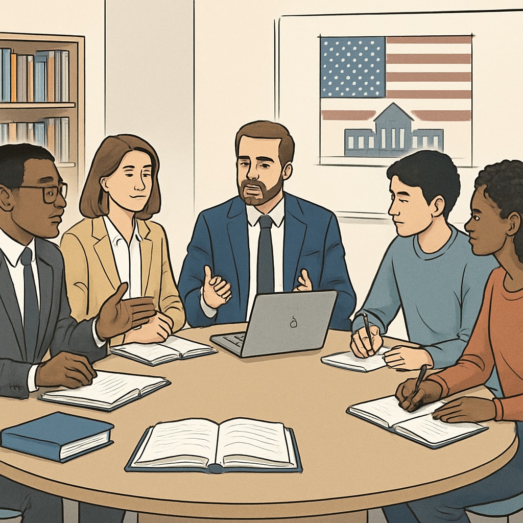 A group of study abroad consultants discussing U.S. university application processes with students. Consultants helping students with U.S. master's degree applications.