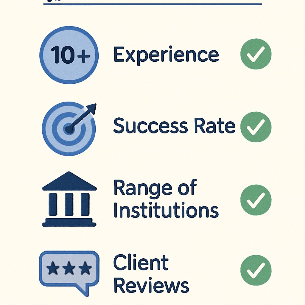 A checklist highlighting key metrics for selecting study abroad agencies. Key metrics for evaluating study abroad agencies.