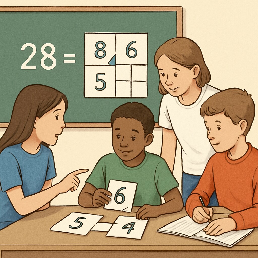An image showing students engaging in a math-related puzzle or activity. Students solving math puzzles to develop cognitive skills.