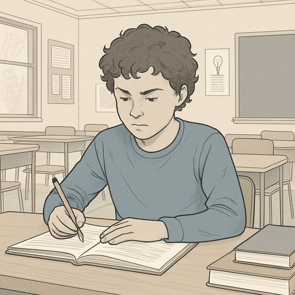 A student with ADHD focusing on coursework in a supportive high school environment. ADHD student working on credit recovery in high school.