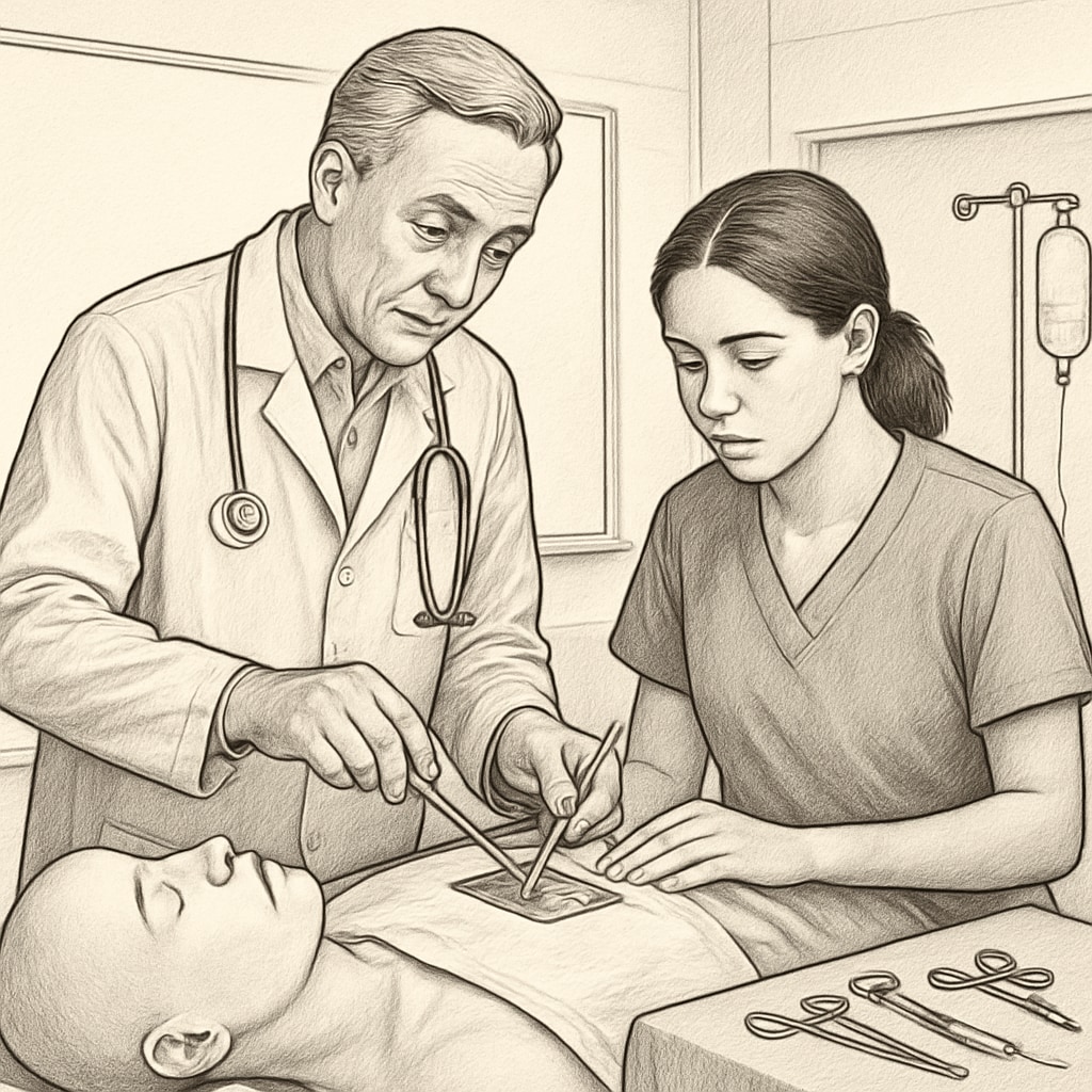 A mentor guiding a student through a simulated medical procedure, illustrating practical learning opportunities in medical career exploration. A mentor and student working together on a simulated medical procedure to explore healthcare careers.
