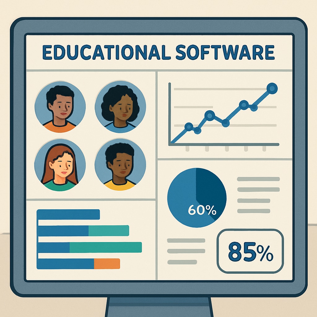 Educational software displaying real-time learning tracking for students in a K-12 classroom.