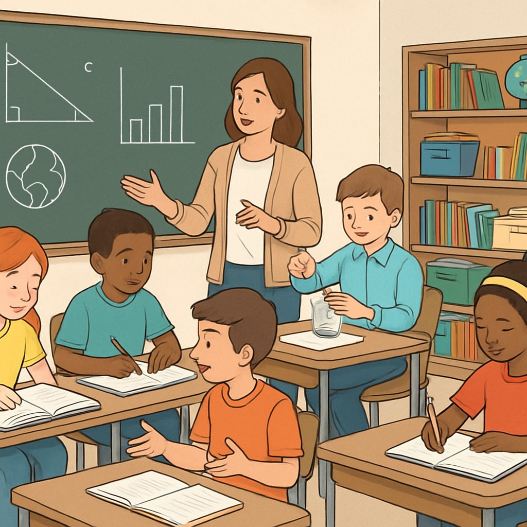 A classroom with students engaged in different activities, demonstrating diverse learning methods. Students in a classroom utilizing diverse learning methods, relevant to education evaluation reform.