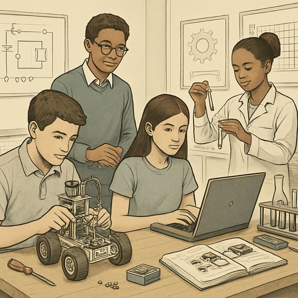 High school students actively participating in STEM-focused activities, aligned with the skills needed for UC San Diego’s programs. High school STEM activities preparing students for UC San Diego admissions