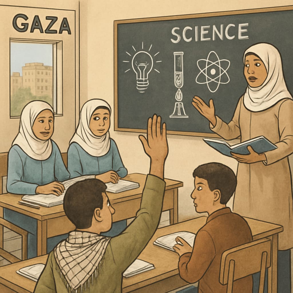 Science education in Gaza schools, rebuilding hope through curriculum planning.