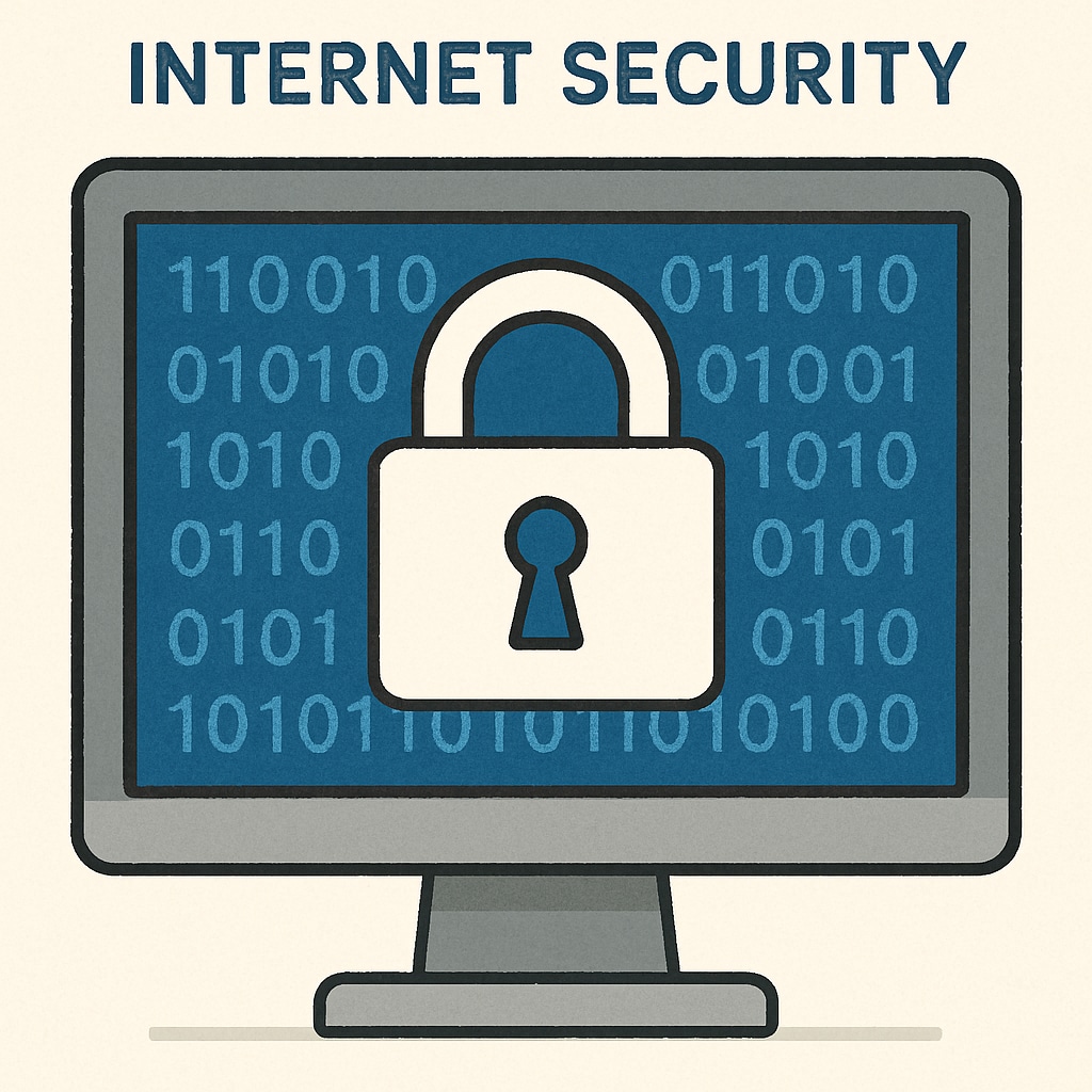 A symbolic image of a padlock on a digital screen representing internet security and privacy. Internet security and privacy symbol with a padlock on a digital screen.