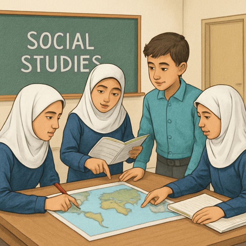 Social studies activity in Gaza schools, promoting understanding and peace.