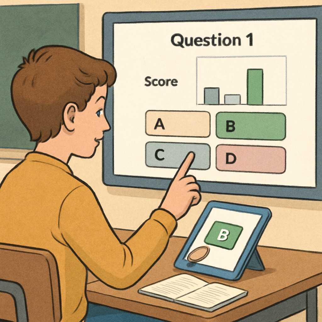 A student using technology for real-time learning assessment.