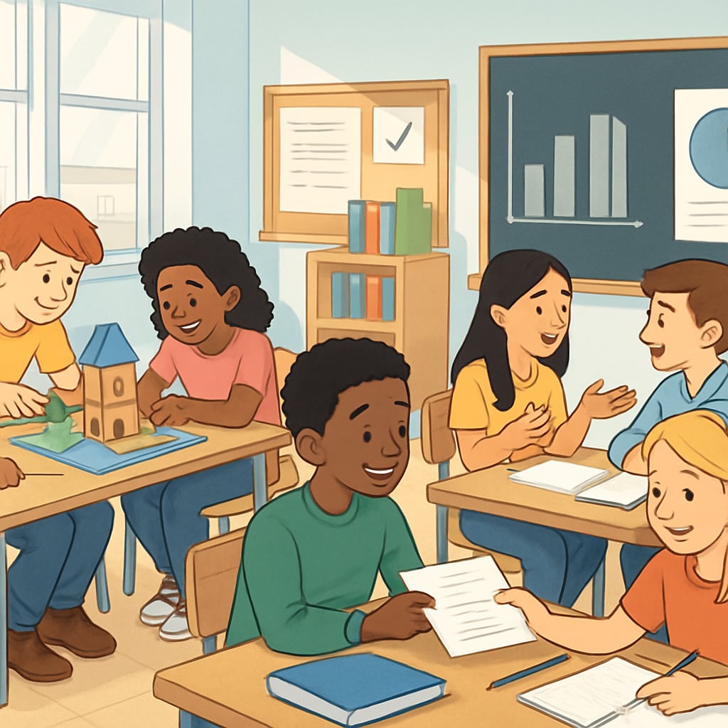 Students participating in collaborative learning, showcasing diverse assessment methods in education.