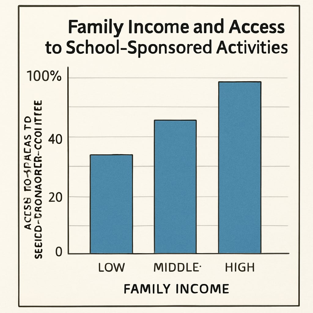 A graph showing income disparities affecting school activity participation.