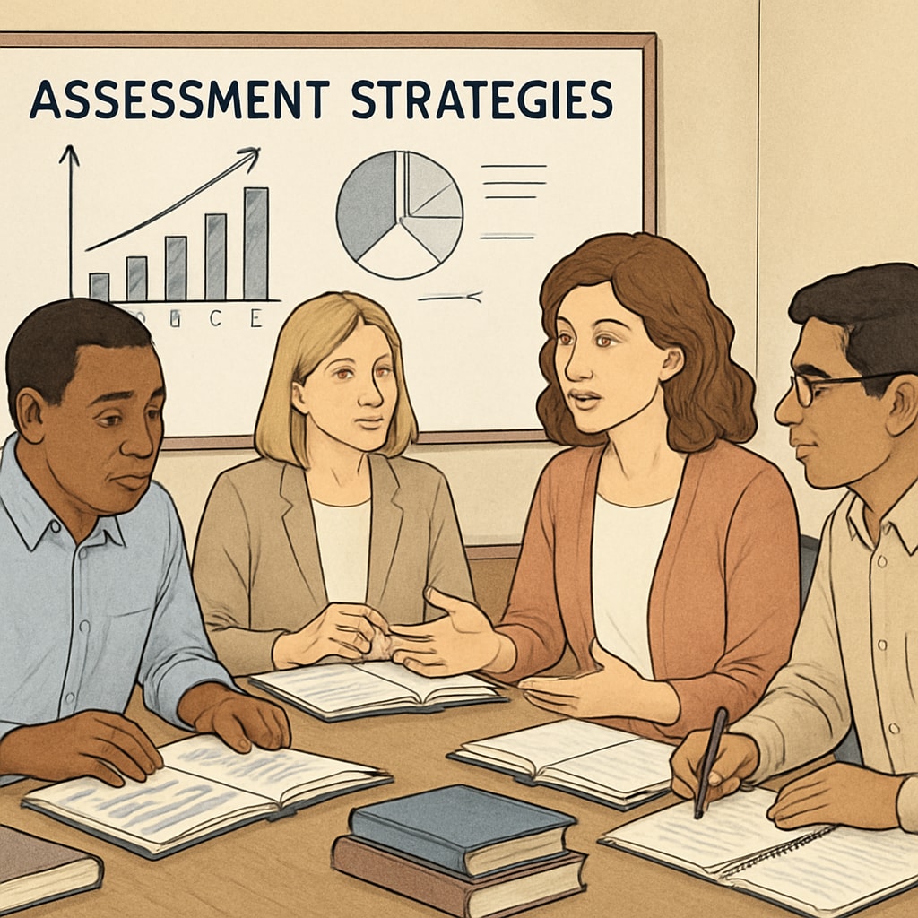 Educators collaborating on student assessment resources