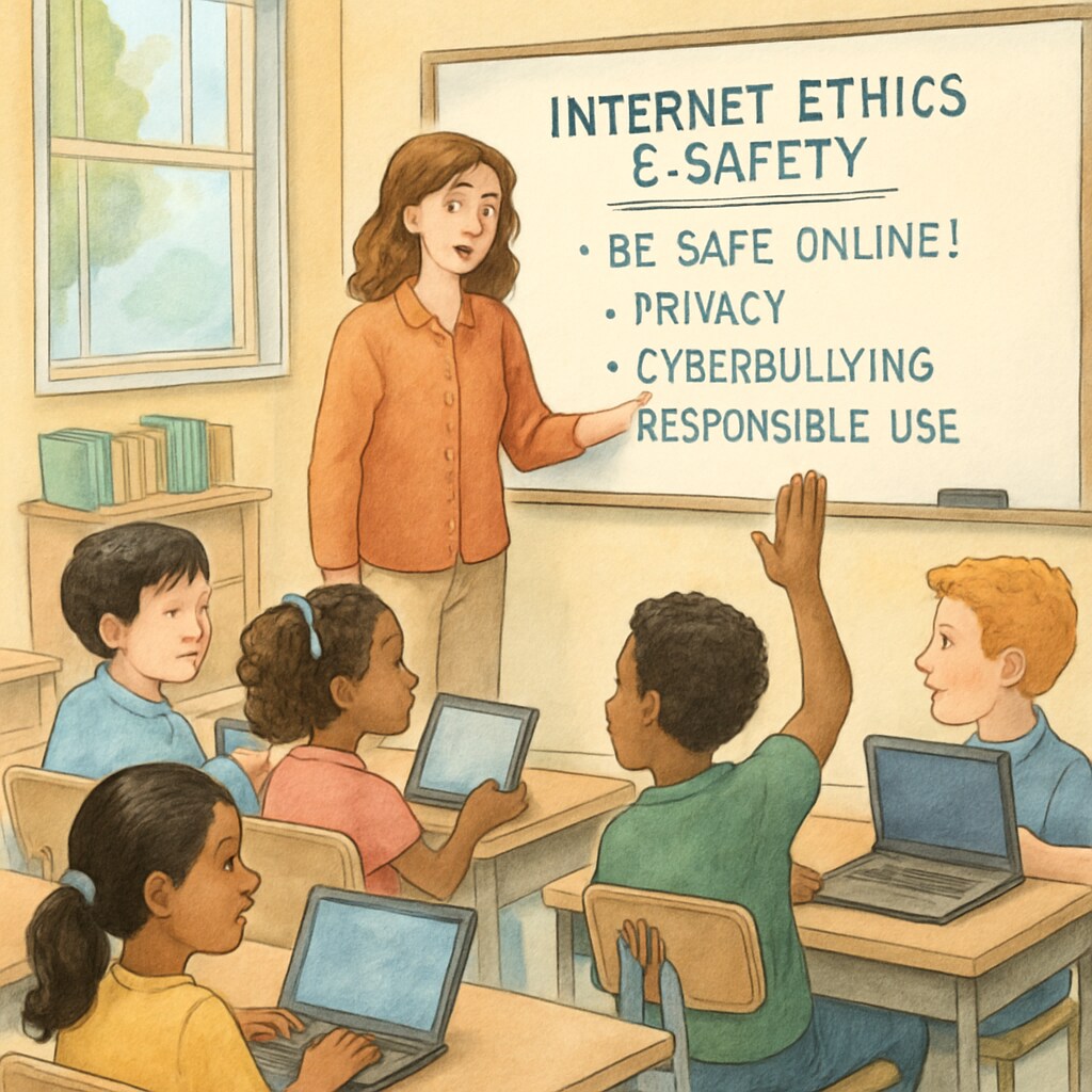 Students learning about digital citizenship and internet safety in a classroom setting.