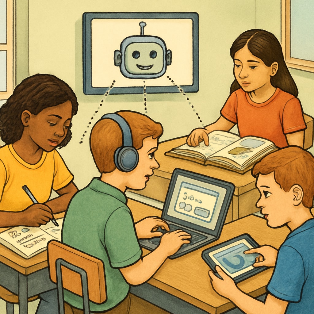 Students using personalized, AI-driven learning tools