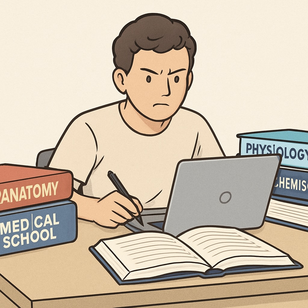 Student studying for medical school, facing tuition challenges and crowdfunding solutions