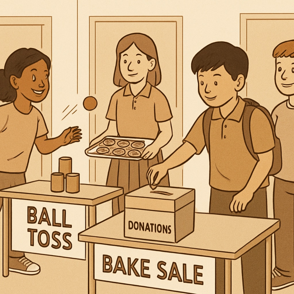 An inclusive school event where all students participate equally, reflecting fairness in fundraising practices. A school event promoting equality and fairness among students.