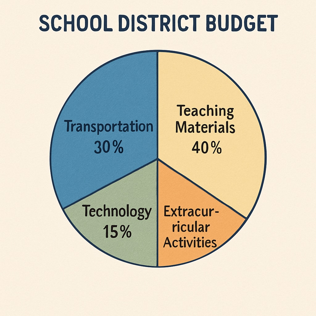 Detailed breakdown of a school district budget, highlighting the proportion allocated to transportation versus other academic resources. A visual breakdown of school budgets showing transportation and academic expenditures.