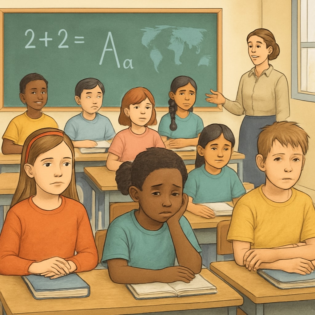 A classroom setting showing diverse student demographics, symbolizing the impact of economic inequality on education. Diverse students in a classroom setting highlighting economic disparities.