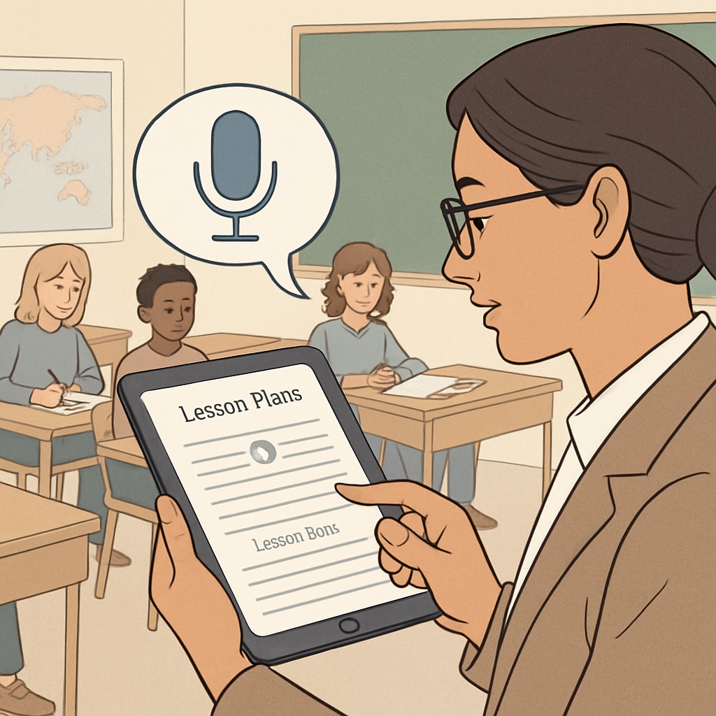 Teacher using speech recognition tool for lesson planning and feedback