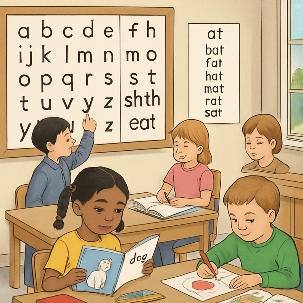 Children learning with ITA charts in a classroom setting.