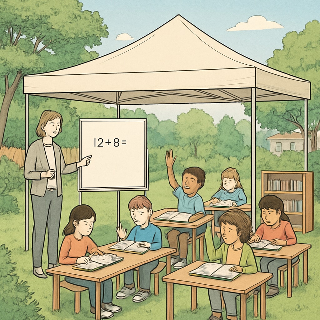 Outdoor learning space during school renovations highlighting creative solutions
