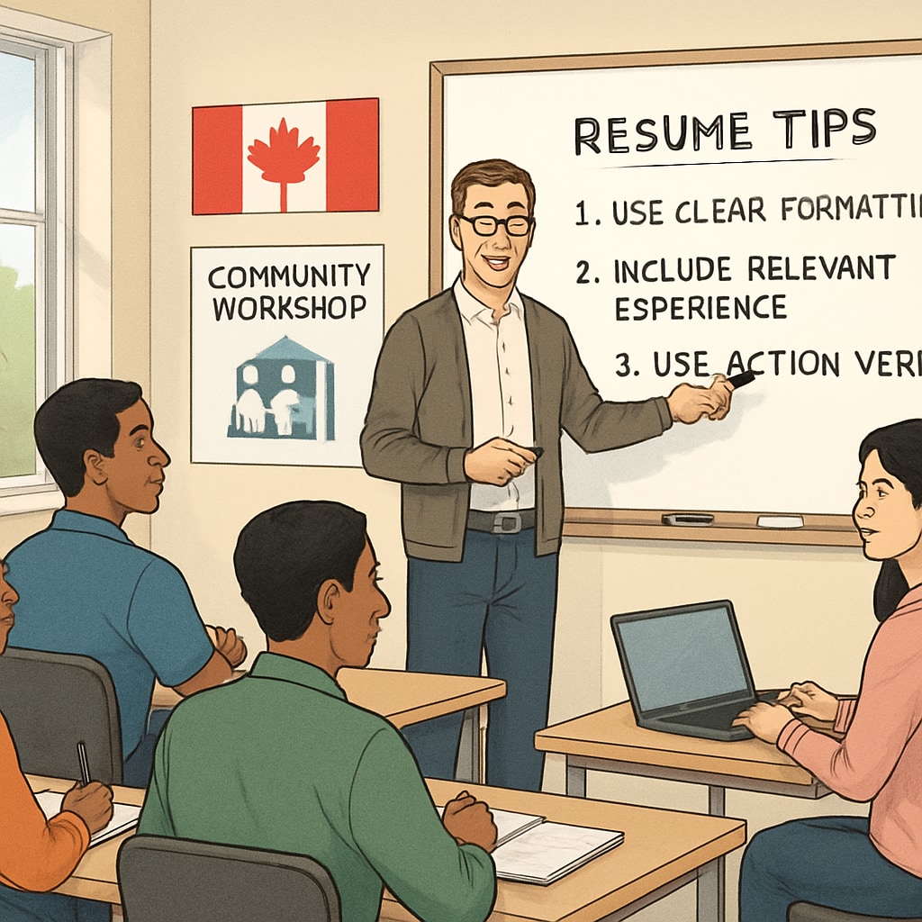 A community workshop in Canada where students receive resume-building guidance. Canadian students attending a resume workshop to enhance academic and career skills.