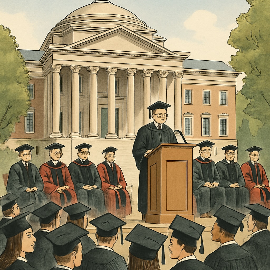 A graduation ceremony at an Ivy League school, symbolizing the traditional prestige associated with elite colleges. Ivy League graduation ceremony representing elitism in education.