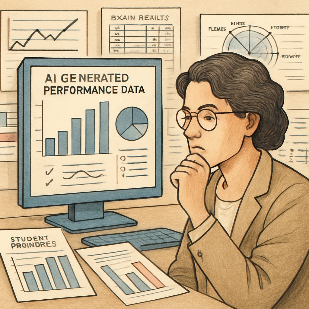 Teacher using AI analytics for evaluating student abilities in competitive exams.