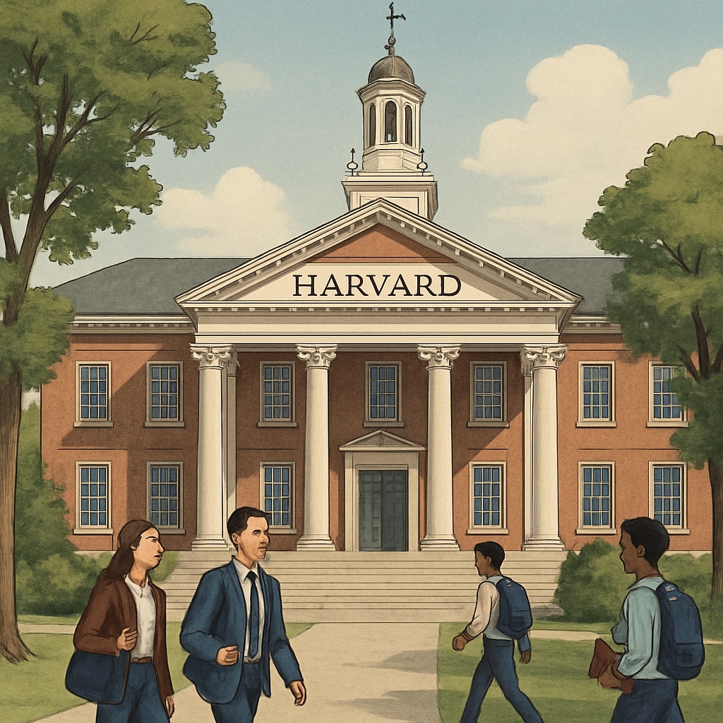 A Harvard campus building with students walking, symbolizing academic ambition. Harvard campus building with students walking, representing academic ambition.