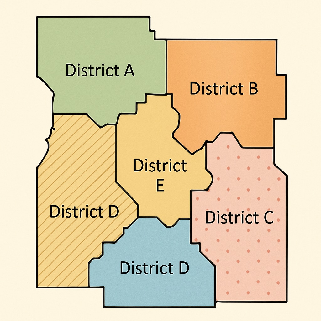 Visual representation of inter-district boundaries and transfers.