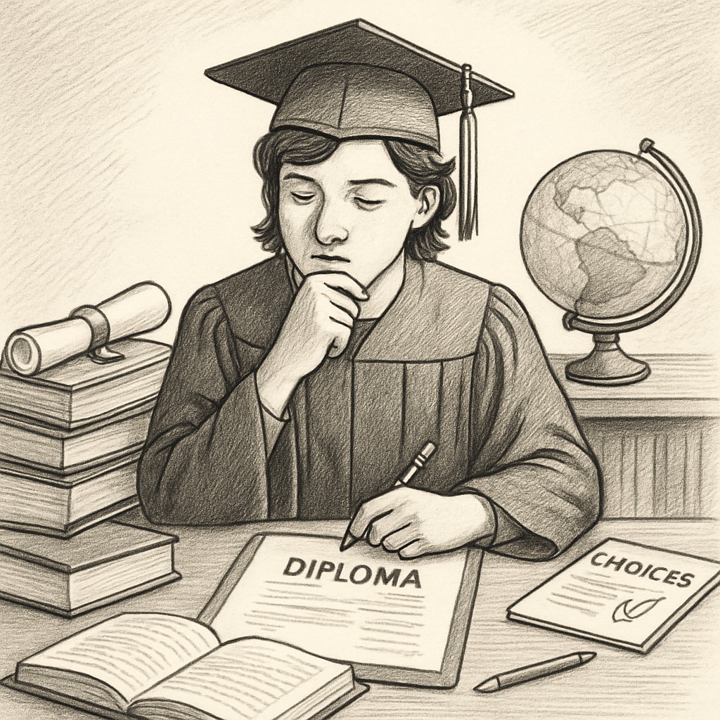 A high school student contemplating their modified diploma and future options.