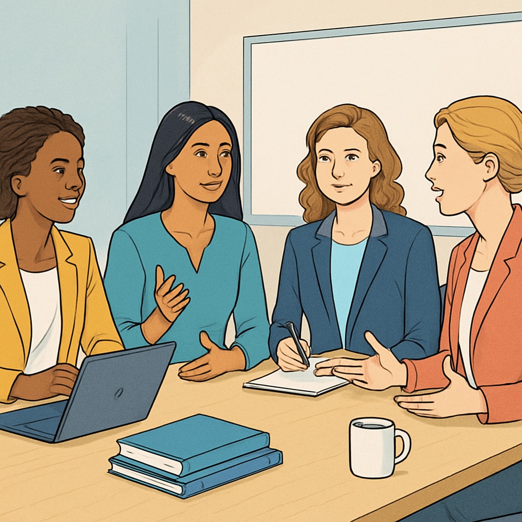 Women entrepreneurs actively engaging in a discussion, applying Sadhguru’s communication techniques to foster collaboration. Women entrepreneurs discussing leadership inspired by Sadhguru.