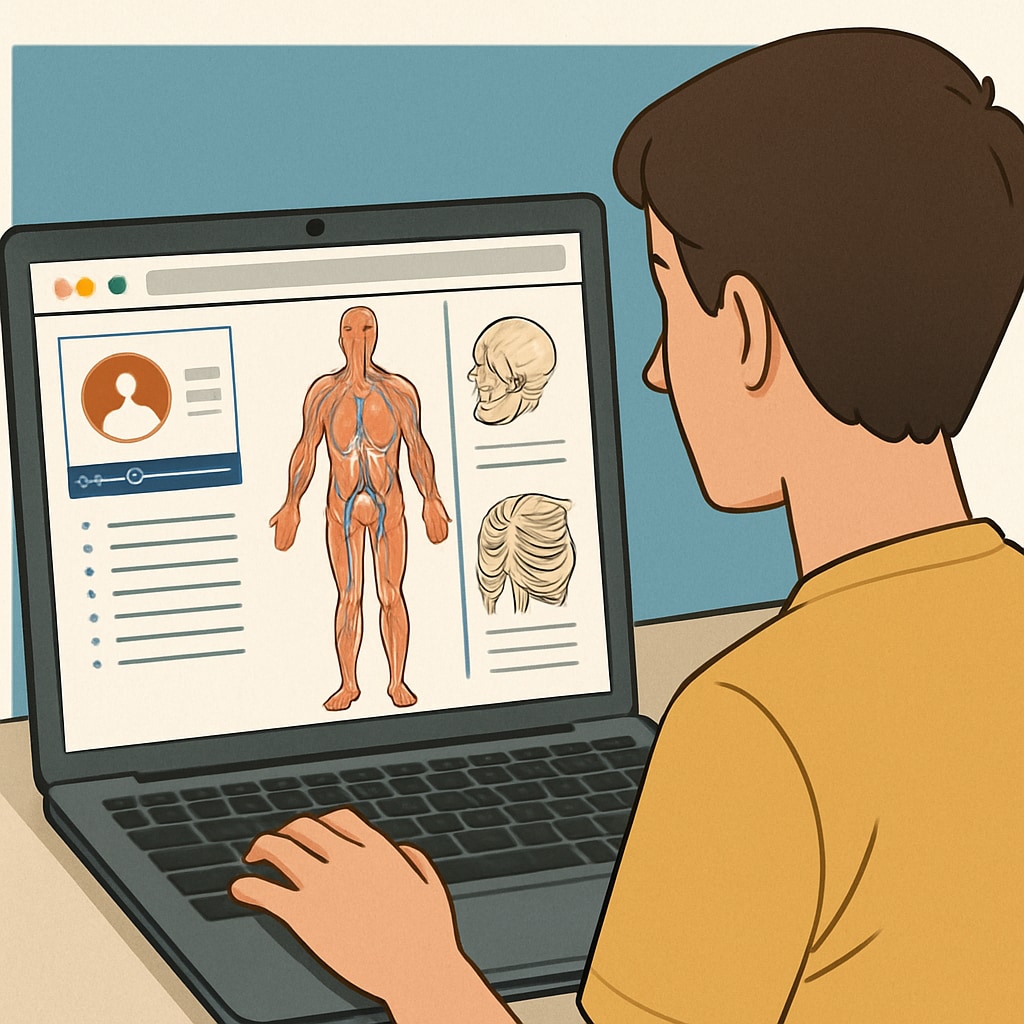 Person using an online platform to study medical anatomy, representing non-medical learners.